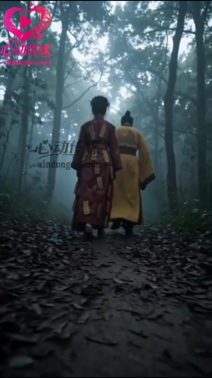 年轻道士带着贴符红衣女尸穿过雾林