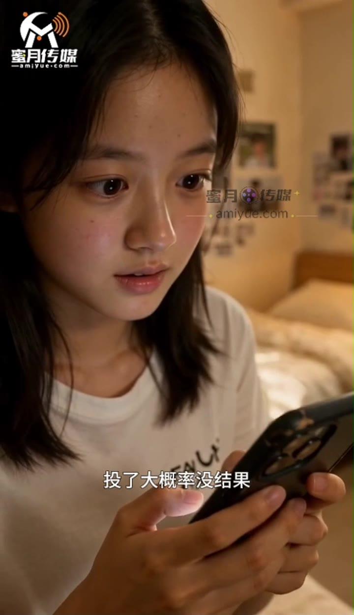 林小星在手机上等待娱乐公司的应聘结果