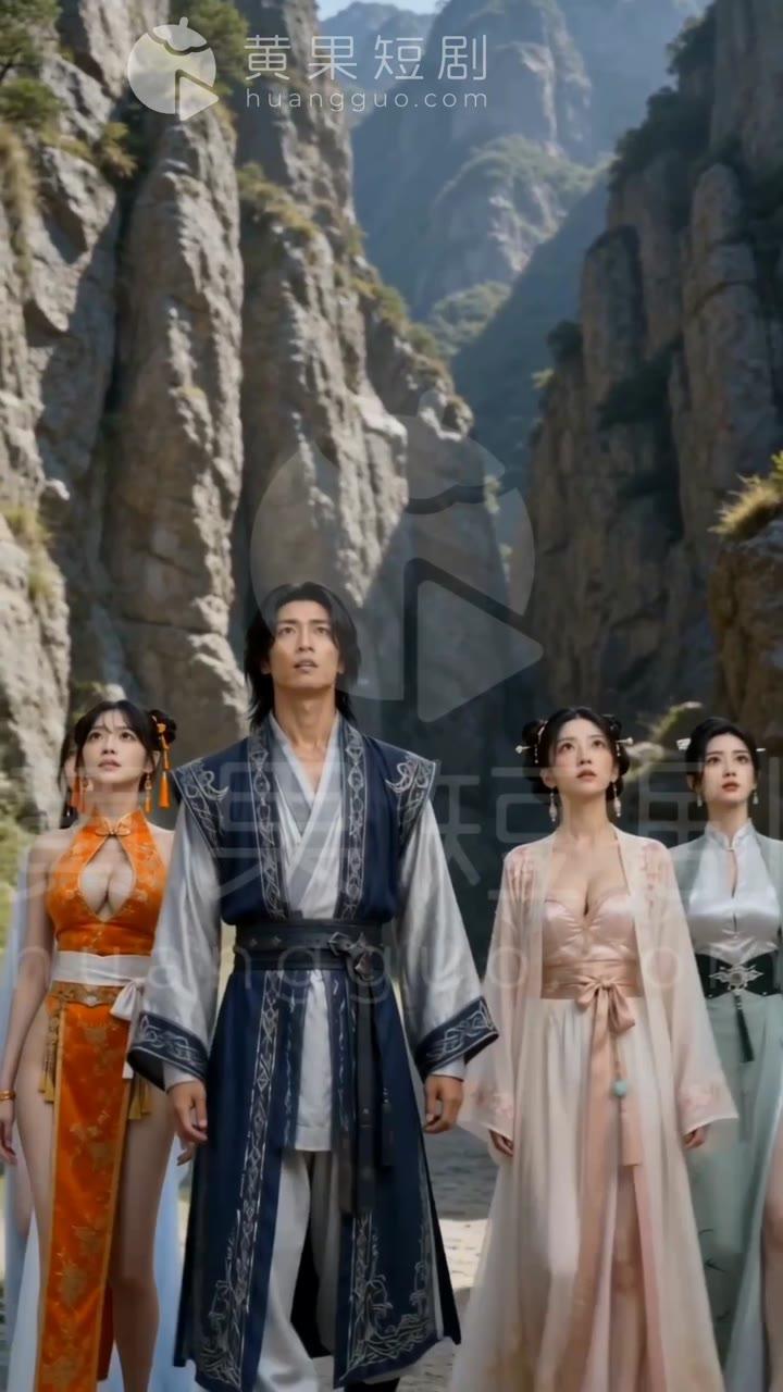 萧尘与黎沫等人在天龙顶峡谷入口观察洞门