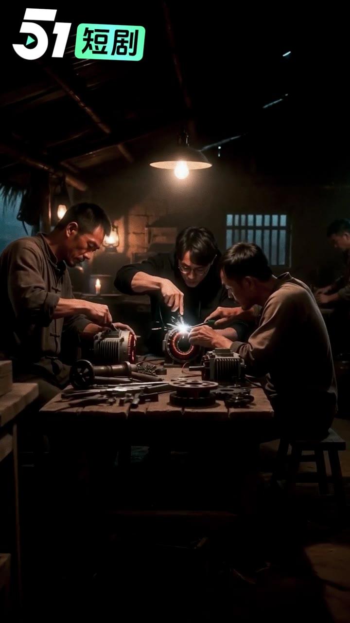 现代青年与工匠在油灯下流水线组装火龙部件