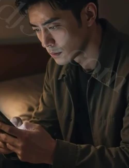 男子在灯下查看林夏发来的消息