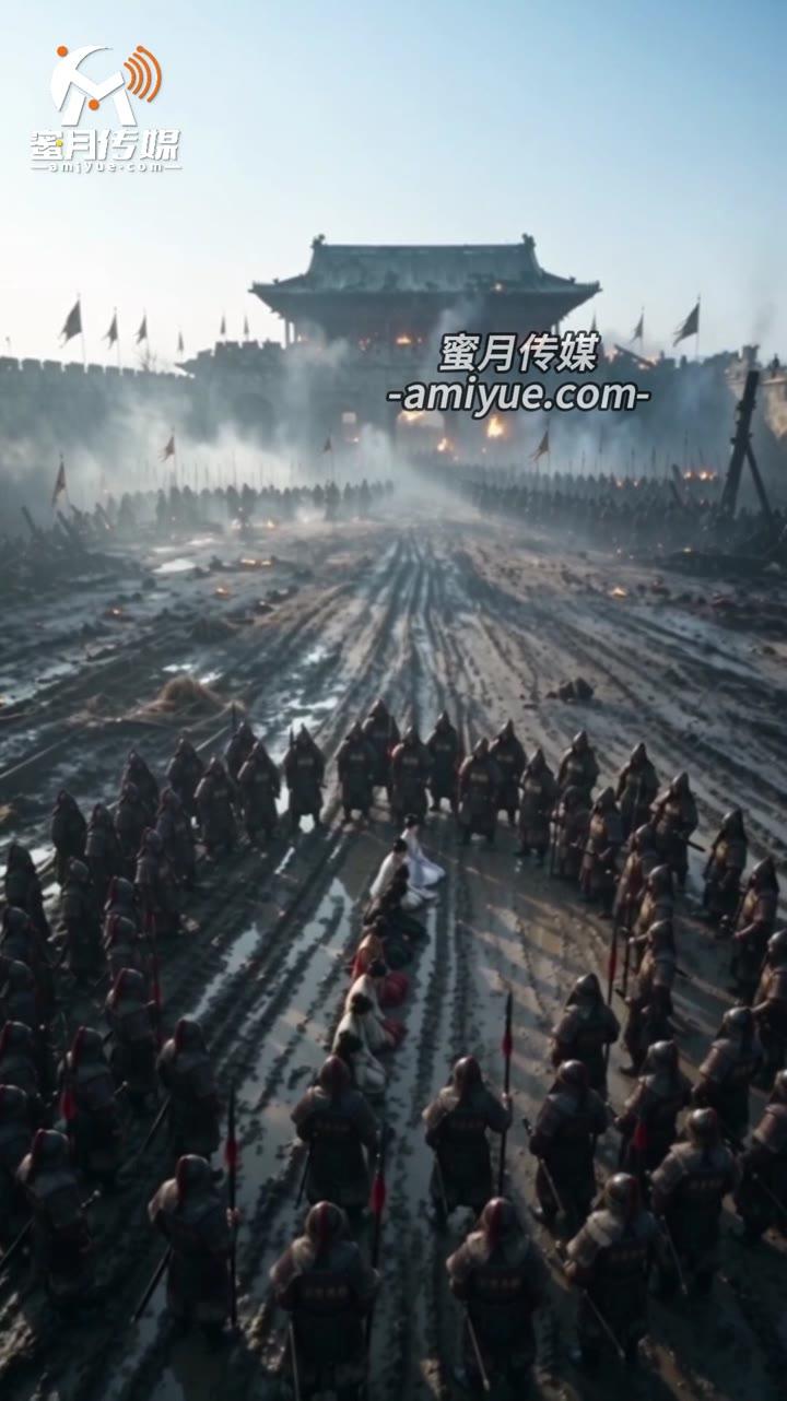 金军在失守城门外控制俘虏队伍