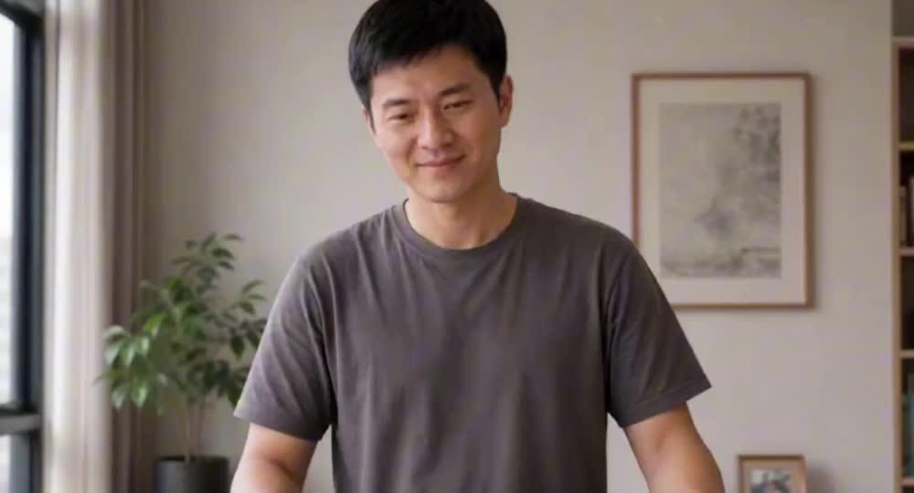 杨建在家中介绍自己的家庭生活