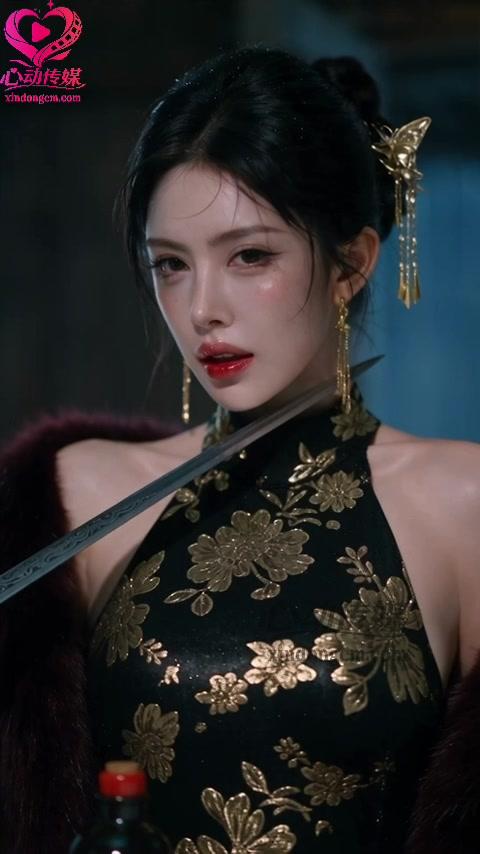 金镶玉持刀应对夜闯客栈的人
