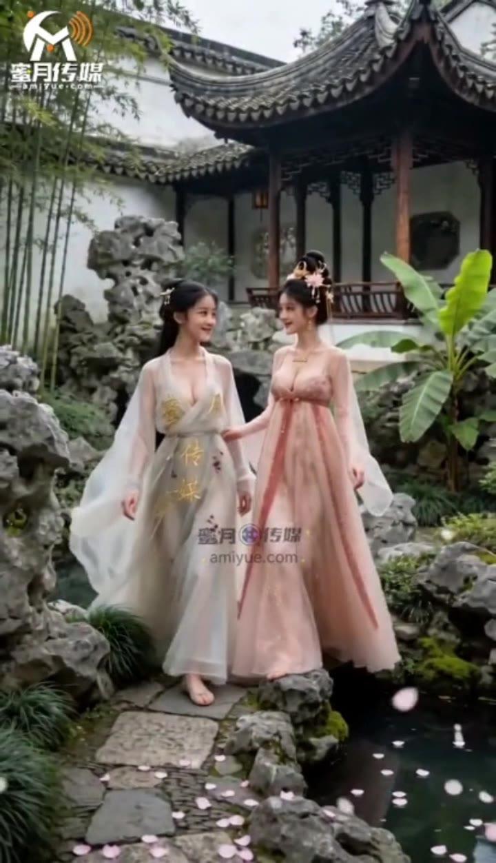 苏禾与沈清言在沈家花园同行