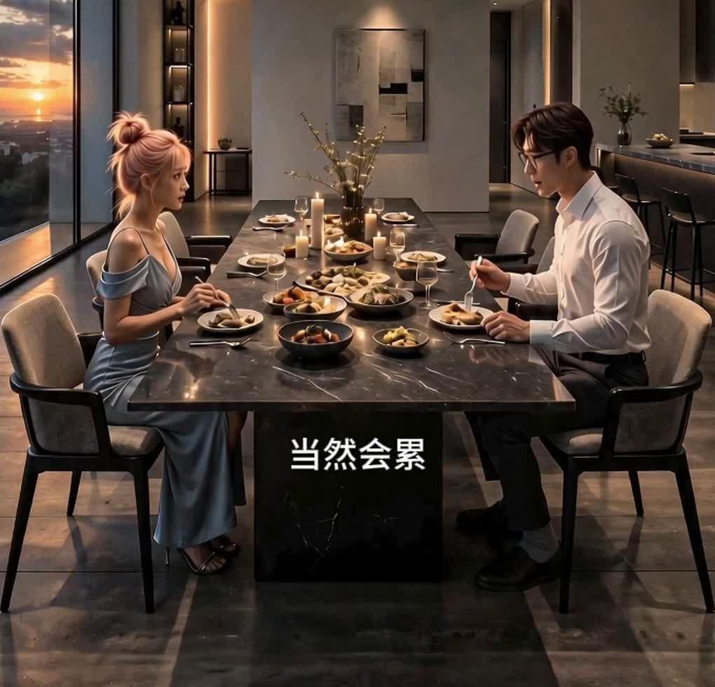 徐教授与妻子在餐桌两侧