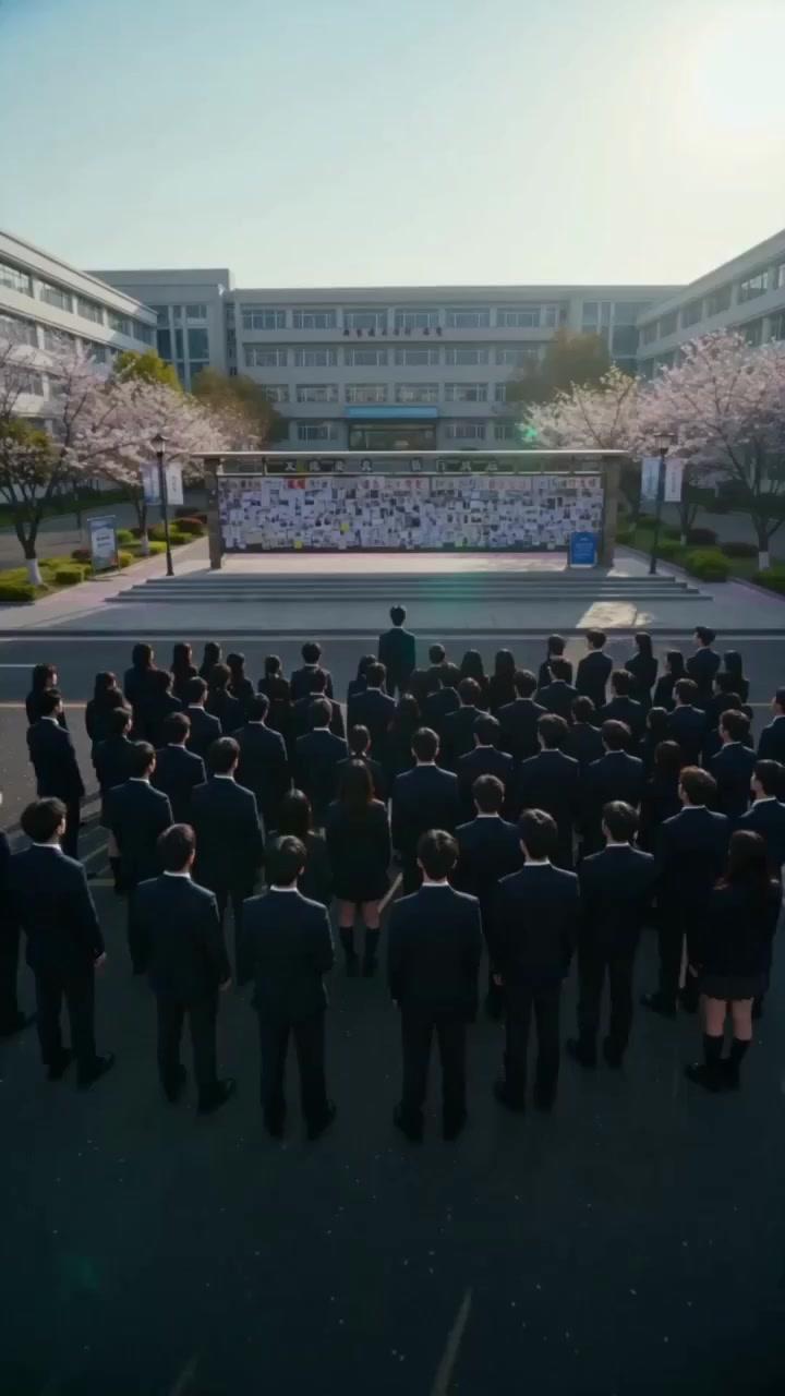 公告栏前聚集的校园学生
