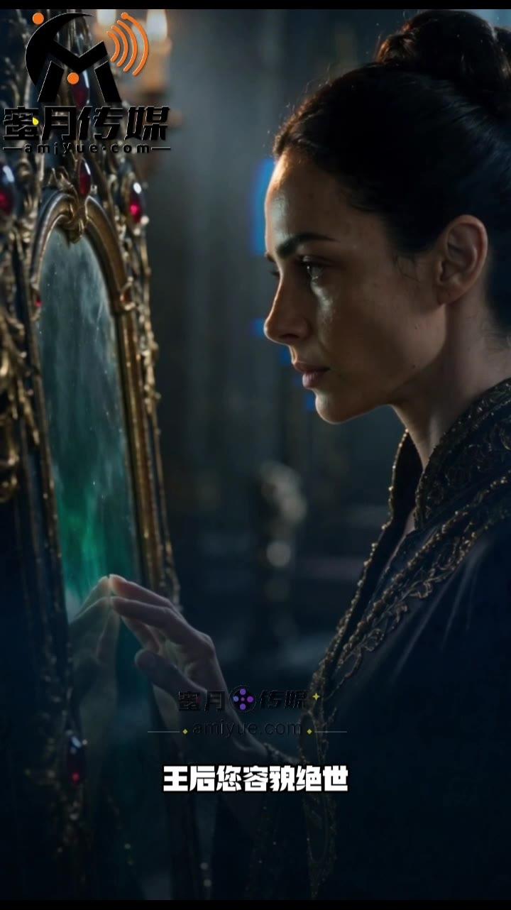 王后在魔镜前询问白雪公主