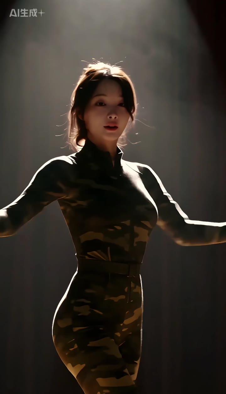 真空女友：扎起长发的女主角穿着迷彩训练服