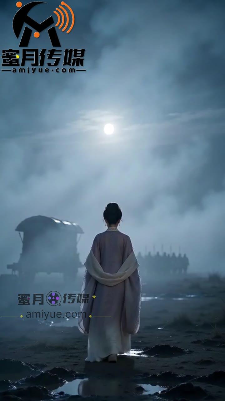 年轻女子独自走过战后荒凉道路