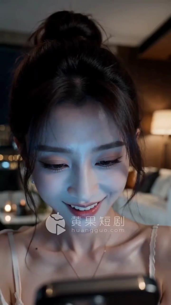 女子低头看手机面带笑意