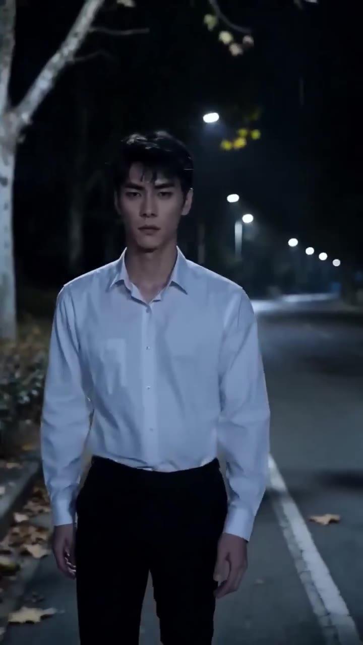 李博独自行走在昏暗的夜间道路上