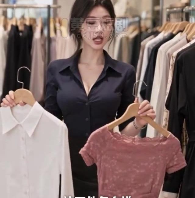 小姨在商场拿起上班穿的衣服