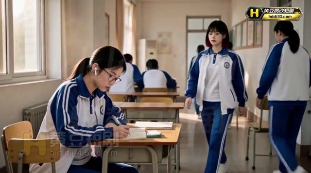 女生在教室使用耳机