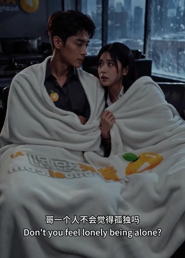 两人在暴雪夜里共用毯子交谈
