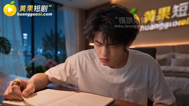 杨浩然在夜间书桌前看不懂笔记