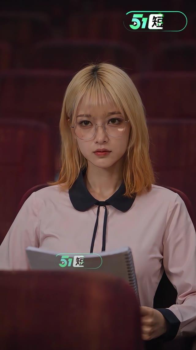 戴眼镜的学姐在观众席考察试演