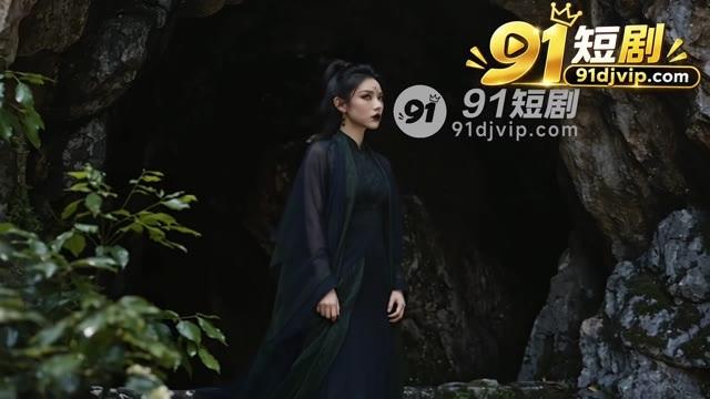 黑衣女子站在林间洞口