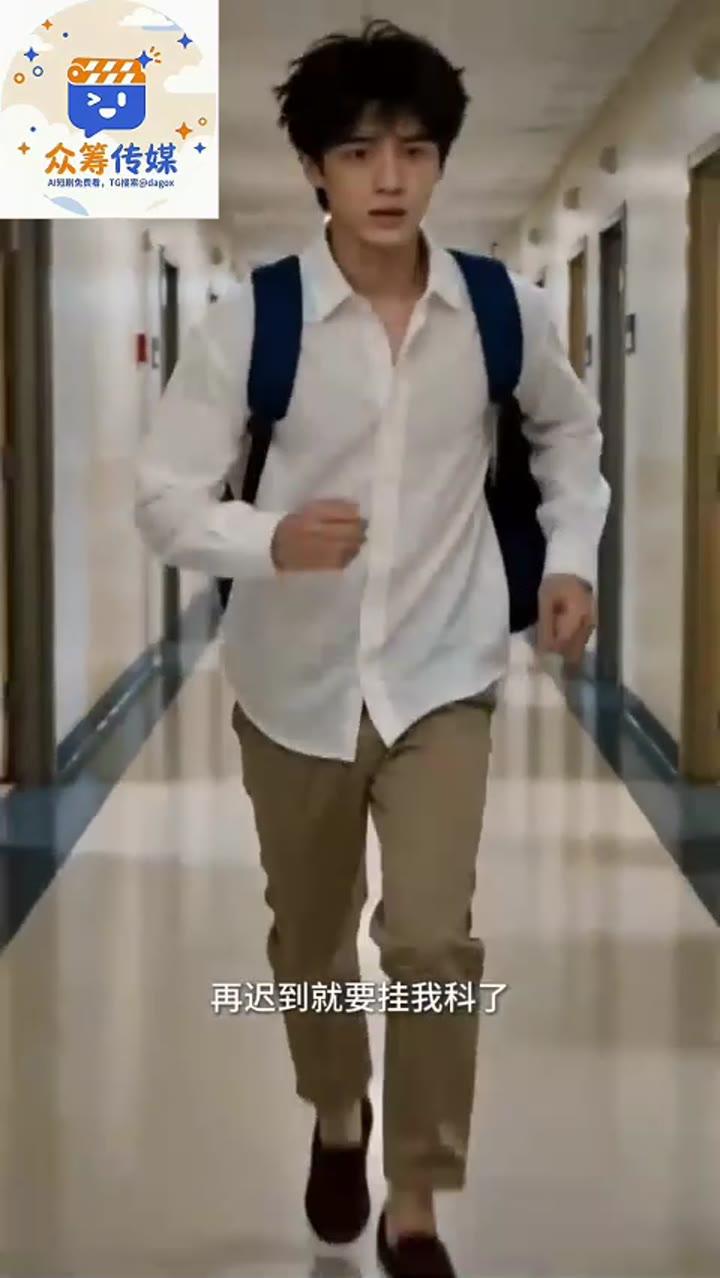 郑靳昊背着书包赶往校园课堂