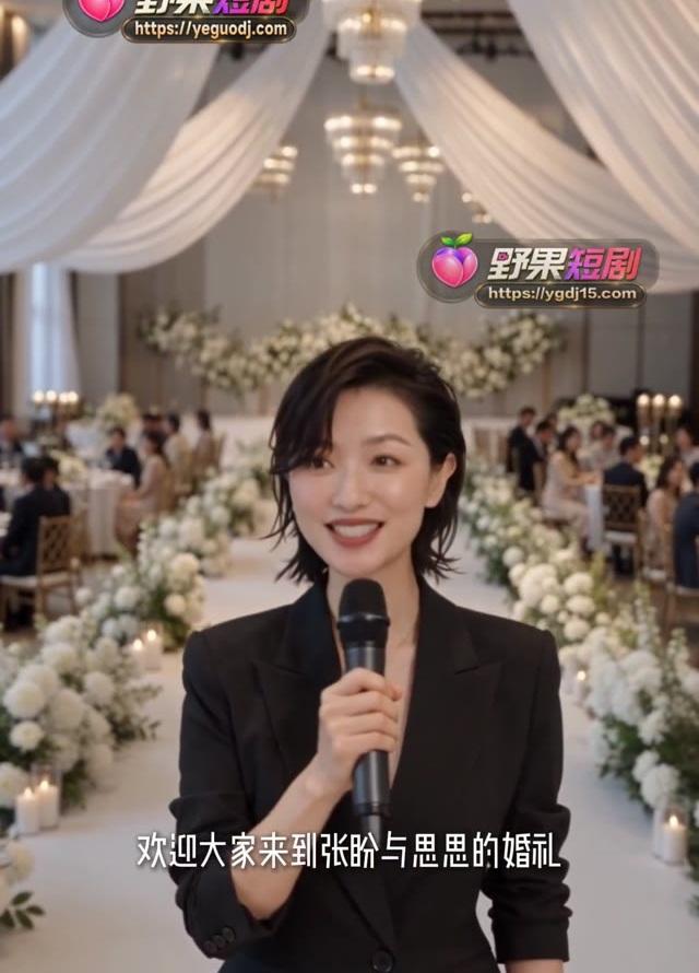 婚礼主持人在花墙前介绍仪式