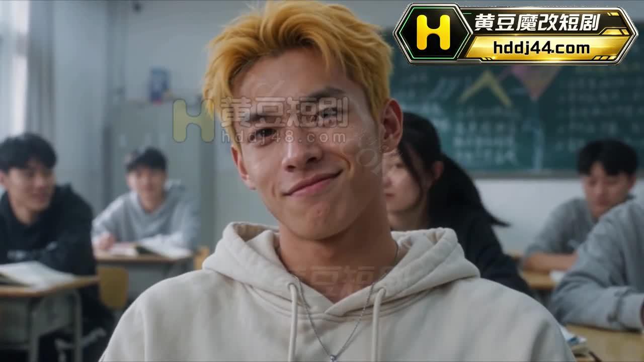 金色短发的陈浩坐在课堂中