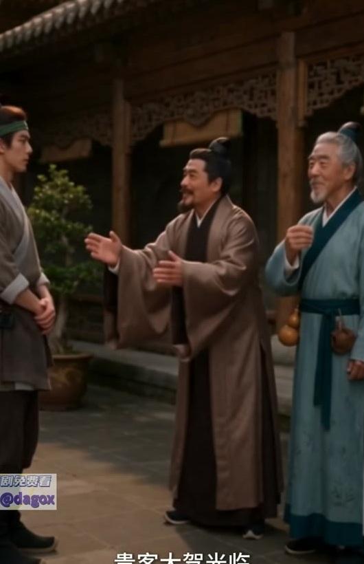 蓝灰长袍老人进入李府与众人交谈