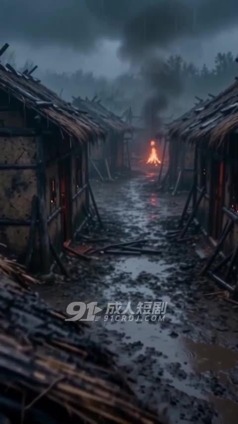 阴雨中的旧村街巷