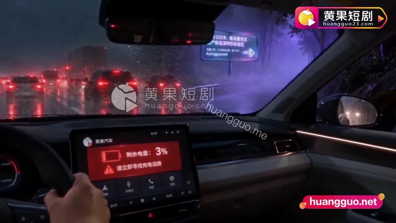 驾驶者在雨中发现服务区指示牌
