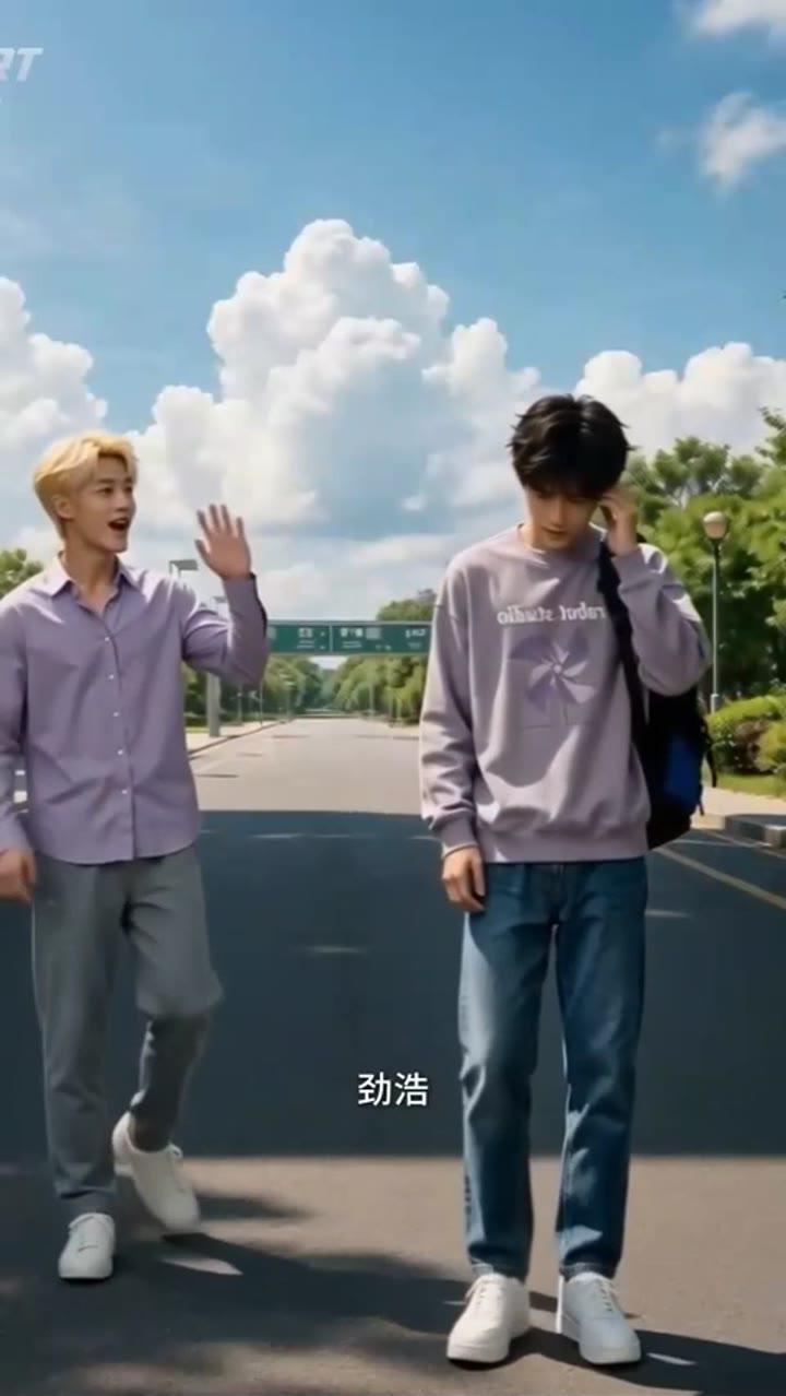 郑靳昊与朋友在校园道路交谈