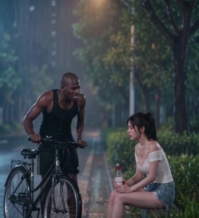 家教推着自行车在雨中找到若彤