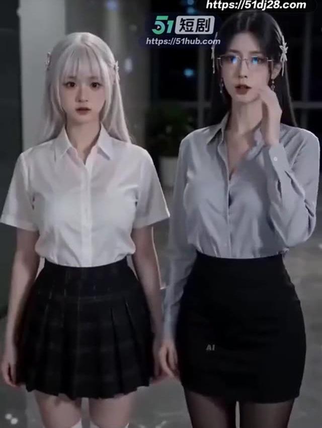 白发女子与戴眼镜的黑发女子在夜间讨论波动数据