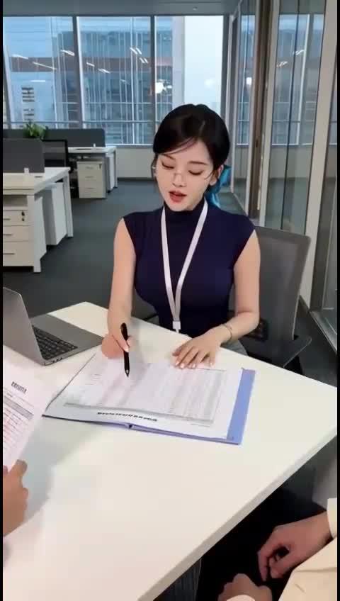 女上司在办公室核对报表
