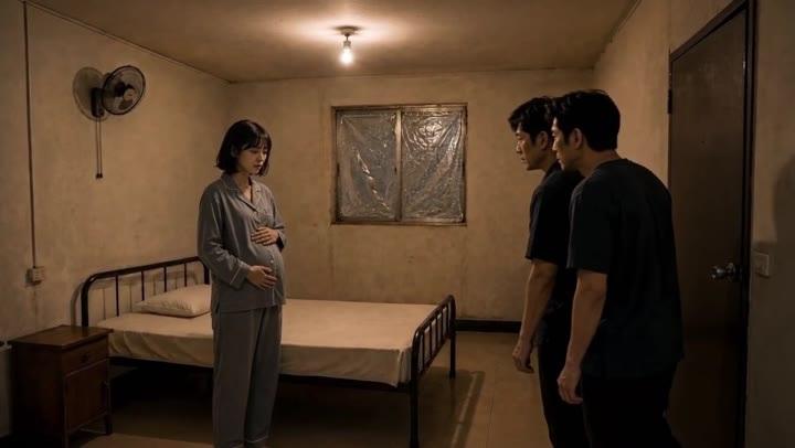 穿灰色家居服的女子面对两名来客追问