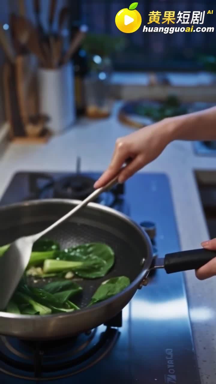 婉秋做饭时锅中的蔬菜
