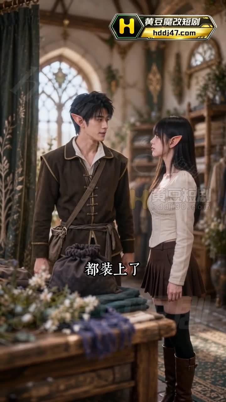 姐姐换上浅色上衣后与弟弟离开服装店