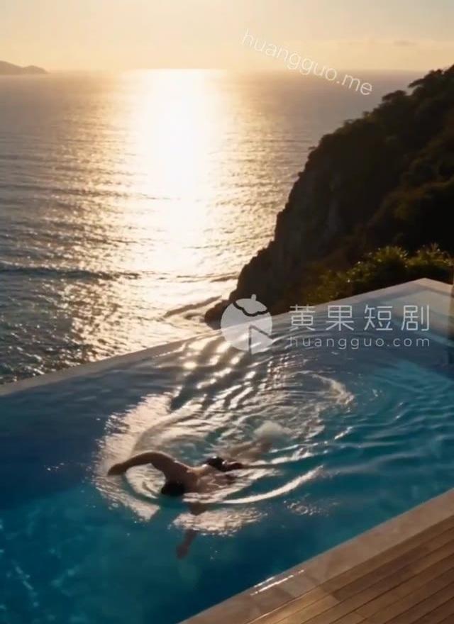 临海私人场所的泳池与落日