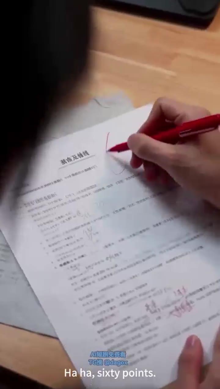 韩老师用红笔批改测试卷