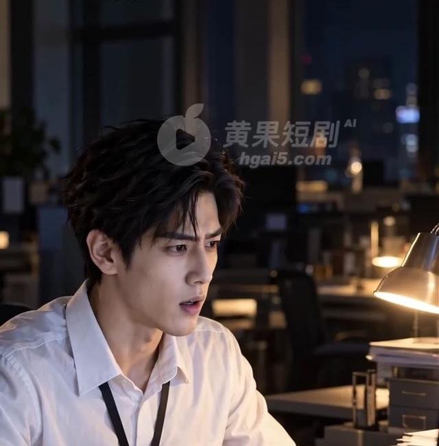 男职员独自在夜间办公室加班