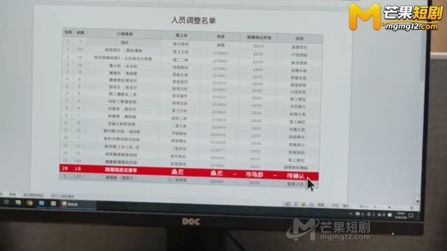 电脑屏幕中的人事调整名单