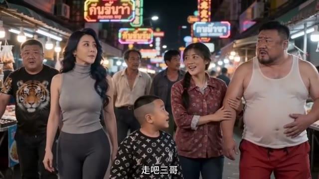 同行者走过泰国夜间街道