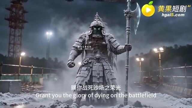 持长戟的守陵将军立于工地