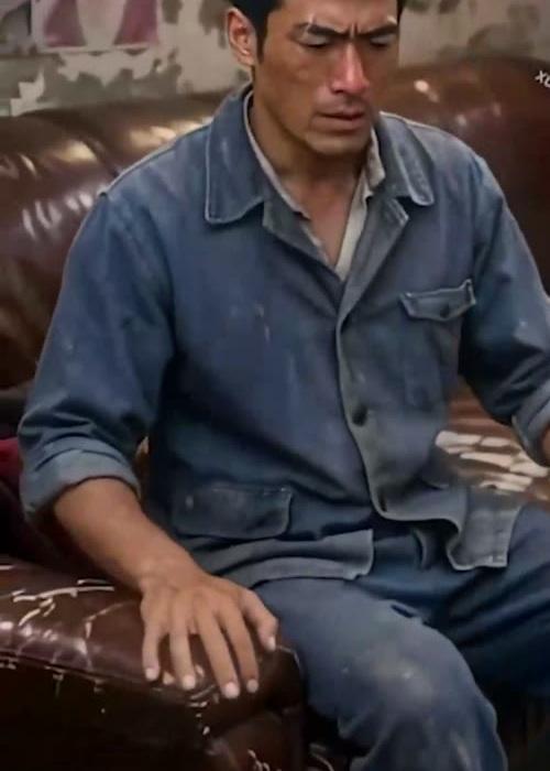 穿旧蓝工作服的二牛在发廊与秋雅谈话